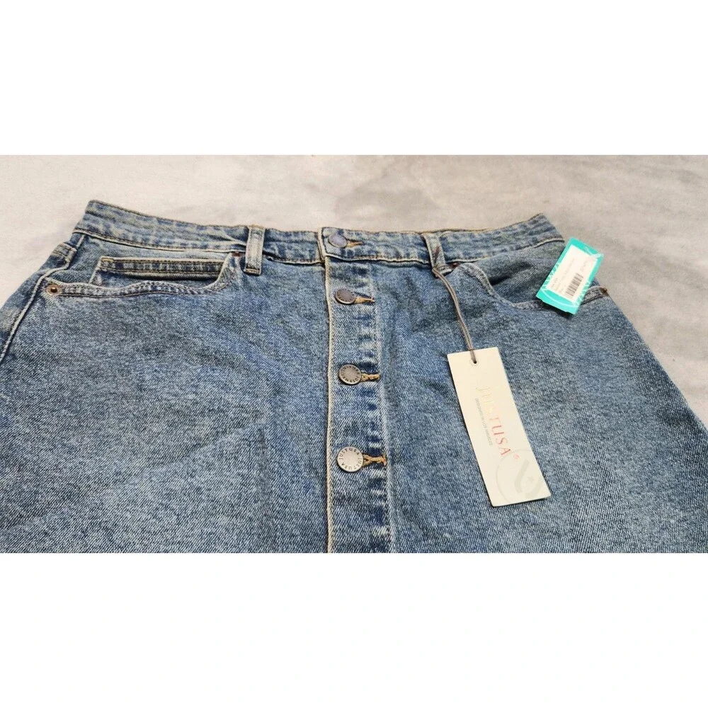 NWT Womens Large Just USA Light Wash Button‎ Front Stretch Aline Skirt
